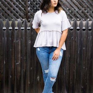 grayish/purple flowy top